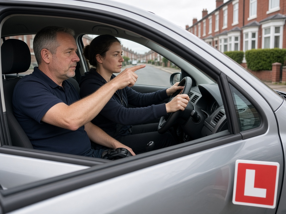 Driving instructor guiding a learner during a lesson